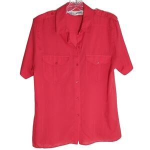 Diane Von Furstenberg Button Up Blouse Women's Size 10 Red Short Sleeve Pockets